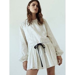 Matin Star Mini Dress w/ Tie Off White and Black Puff Sleeve Small
